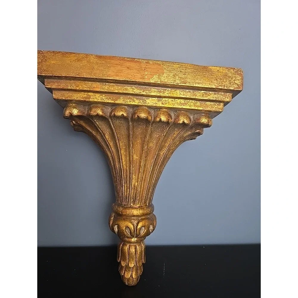 VTG Ornate Gold Gilt Wall Brackey Shelf 10 X8